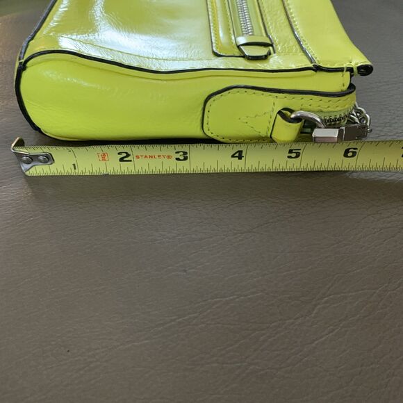 Rebecca Minkoff Leather Crossbody Bag Clutch  Zip Up Neon Yellow Silver Curblink - Picture 14 of 15